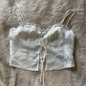 White lace up crop tank